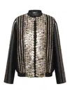 Alberta Ferretti Black Bomber Jacket With Embroideries And Golden Detail In Satin Woman In Black