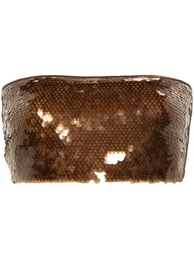 Alberta Ferretti Sequin-embellished Cropped Tube Top In Braun