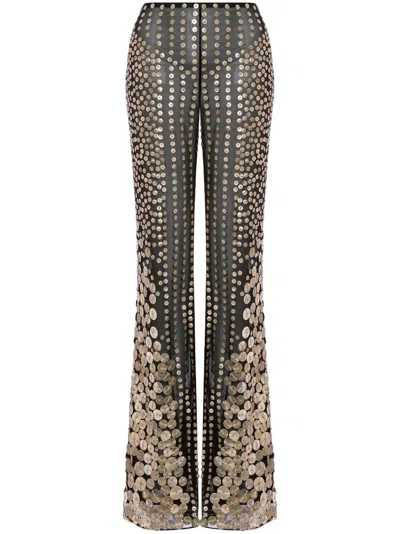 Alberta Ferretti Sequin-embellished Flared Trousers In Black