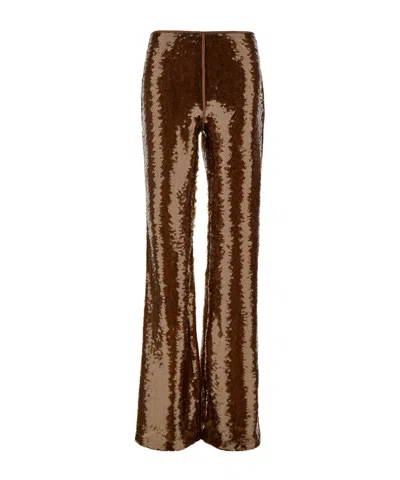 Alberta Ferretti Sequin-embellished Flared Trousers In Brown
