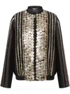 Alberta Ferretti Black Bomber Jacket With Embroideries And Golden Detail In Satin Woman In Black