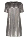 Alberta Ferretti Sequin-embellished Short-sleeved Mini Dress In Silver