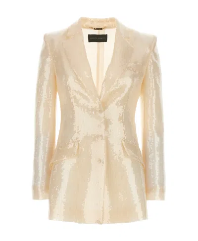 Alberta Ferretti Sequin Embellished Single-breasted Blazer In Nude