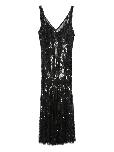 Alberta Ferretti Sequin-embellished V-neck Gown In Black