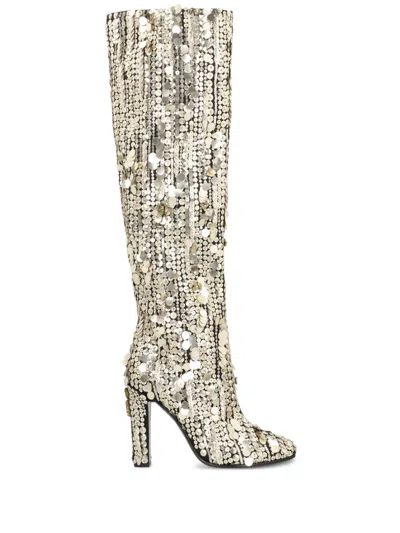 ALBERTA FERRETTI SEQUIN-EMBLISHMENT ROUND TOE BOOTS
