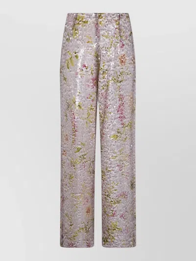 Alberta Ferretti Sequin Floral High Waist Wide Leg Trousers In Multi
