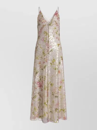 ALBERTA FERRETTI SEQUIN FLORAL LONG DRESS OPEN BACK