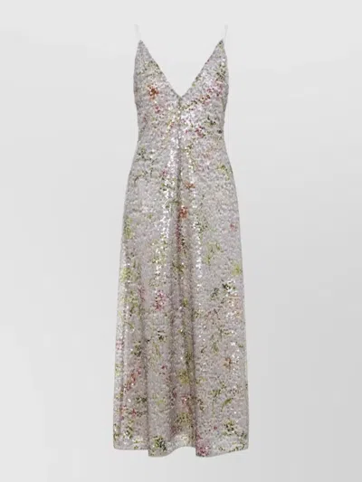 Alberta Ferretti Sequin Midi Dress Floral Pattern Straps In Metallic