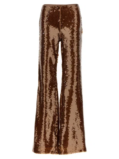 Alberta Ferretti Brown Pants With All-over Sequins In Tech Fabric Woman