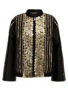 Alberta Ferretti Black Bomber Jacket With Embroideries And Golden Detail In Satin Woman