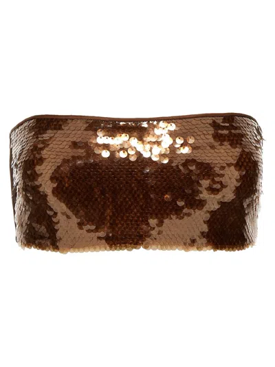 ALBERTA FERRETTI BROWN TUBE TOP WITH SEQUINS IN TECHNICAL FABRIC WOMAN