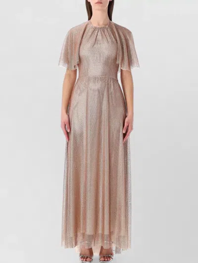 Alberta Ferretti Sequined Floor Length Cape Sleeve Gown In Brown