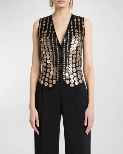 Alberta Ferretti Sequined Silk Waistcoat In Black