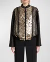 Alberta Ferretti Black Bomber Jacket With Embroideries And Golden Detail In Satin Woman In Black
