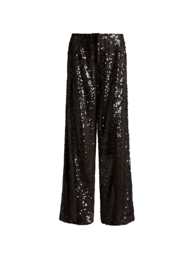 Alberta Ferretti High Waist Sequin Sheer Wide Leg Trousers In Brown