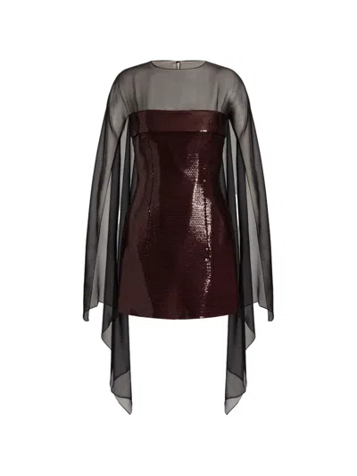 Alberta Ferretti Sequin-embellished Cape-overlay Mini Dress In Black