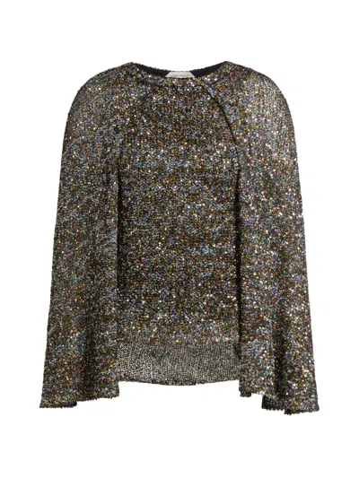 Alberta Ferretti Sequin-embellished Cape-style Blouse In Multi