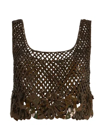 Alberta Ferretti Sequin-embellished Cropped Top In Brown