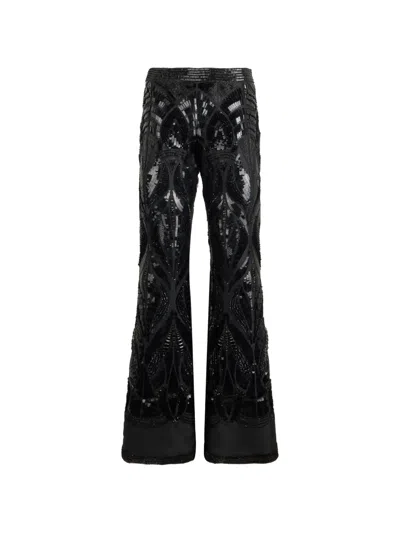 Alberta Ferretti Sequin-embellished Decorative-pattern Palazzo Pants In Black