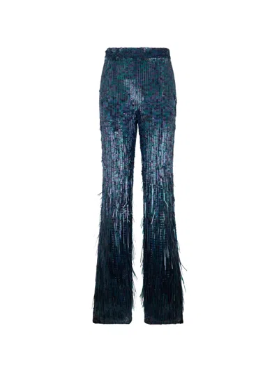 Alberta Ferretti Sequin-embellished Flared Trousers In Blue