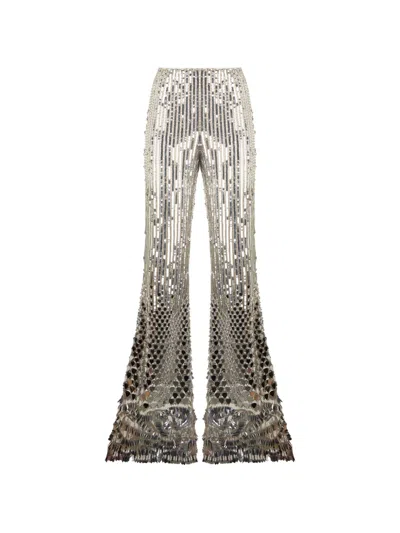 Alberta Ferretti Sequin-embellished Flared Trousers In Gray