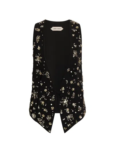 Alberta Ferretti Sequin-embellished Floral-motif Waistcoat In Black