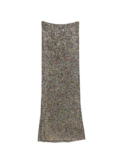 Alberta Ferretti Sequin-embellished Knitted Skirt In Gray
