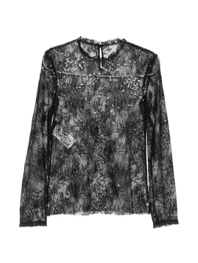 Alberta Ferretti Sequin-embellished Lace Top In Black