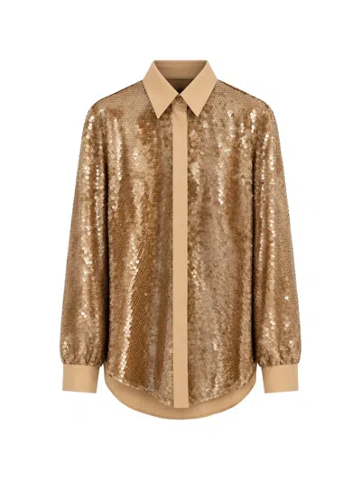 Alberta Ferretti Sequin-embellished Long-sleeve Shirt In Orange