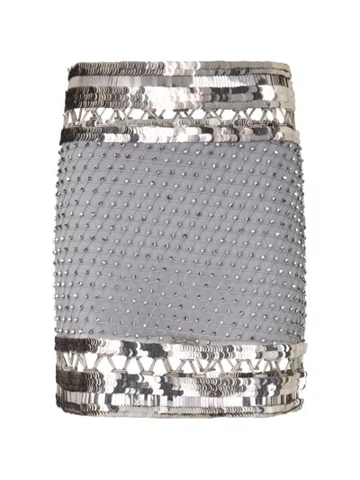 Alberta Ferretti Sequin-embellished Rhinestone-embellished Mini Skirt In Gray