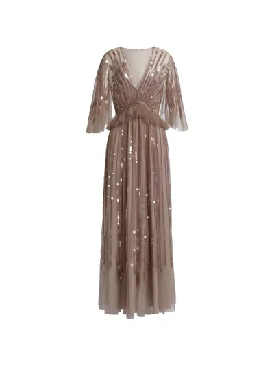 Alberta Ferretti Sequin-embellished Ruffled Maxi Dress In Neutral