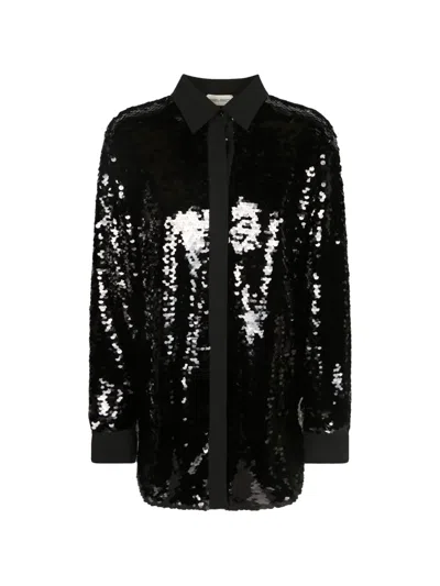 Alberta Ferretti Sequinned Oversized Shirt In Black