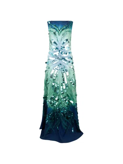 Alberta Ferretti Sequin-embellished Silk Maxi Dress In Green