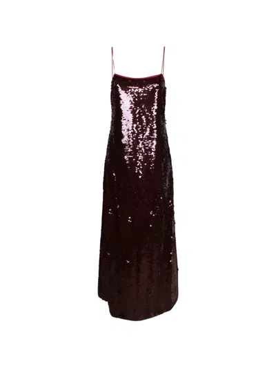 Alberta Ferretti Sequin-embellished Spaghetti-strap Dress In Brown