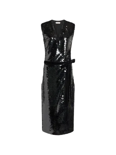 Alberta Ferretti Sequin-embellished Wrap Midi Dress In Black
