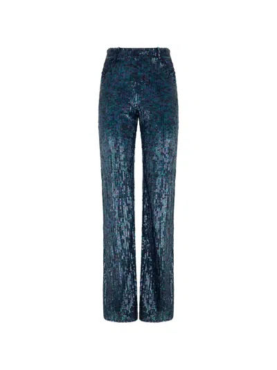Alberta Ferretti Sequin-embellishment Straight-leg Trousers In Blue