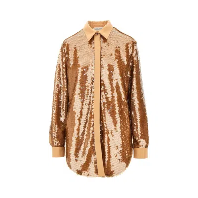 Alberta Ferretti Sequinned Oversized Shirt In Brown