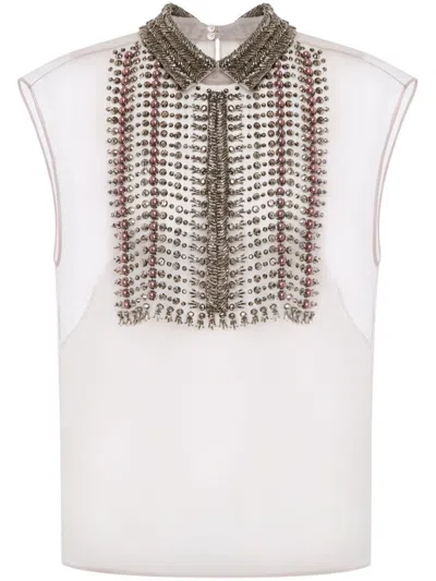Alberta Ferretti Sequinned Semi-sheer Top In Grey