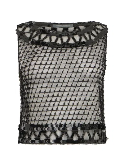 Alberta Ferretti Sequinned Tank Top In Black