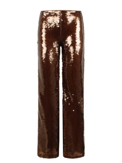 Alberta Ferretti Sequins Flared Trousers In Brown