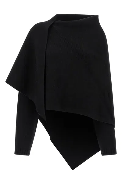 Alberta Ferretti Draped Knit Cardigan With Ribbed Accents In Black
