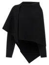 Alberta Ferretti Draped Knit Cardigan With Ribbed Accents In Black