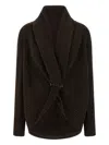 Alberta Ferretti Shawl Collar Knit Cardigan Brooch In Brown