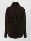 Alberta Ferretti Shawl Collar Knit Cardigan Brooch In Brown