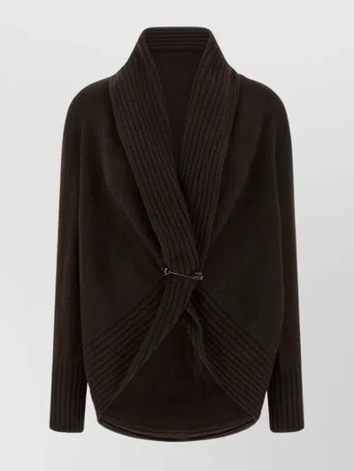 ALBERTA FERRETTI SHAWL COLLAR KNIT CARDIGAN BROOCH