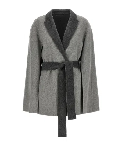 Alberta Ferretti Shawl-style Wool Coat In Gray