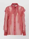 Alberta Ferretti Sheer Chiffon Shirt With Ruffle And Collar