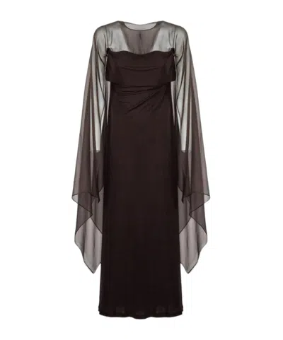 Alberta Ferretti Sheer Chiffon-sleeve Dress In Brown