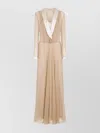 Alberta Ferretti Sheer Long Dress With V-neckline And Sleeves In Neutral