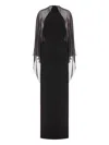 Alberta Ferretti Long-sleeve Chiffon Cape Backless Maxi Dress In Black